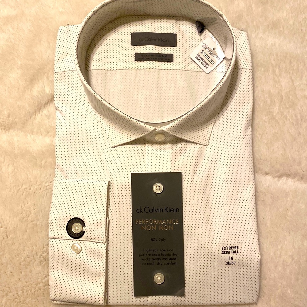 Calvin Klein men's dress shirt 19 inch neck 3637 sleeves performance non-iron